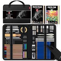 KALOUR 95-Piece Sketching and Drawing Art Set with 3-color Sketch Book and Pastel Paper Graphite, Charcoal, and Pastel Pencils Complete Artist Kit for Beginners and Professionals