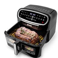 Duronic AF34 BK Triple Drawer 10L Digital Air Fryer with Visual Window, Dual Zone, 10-in-1 Large Drawer AirFryer for Family, Uses No Oil, Air Fry, Roast, Bake, Dishwasher Safe Non-Stick Baskets, Black
