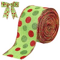 Green Glitter Wired Christmas Tree Ribbon, 63mm x 10M Wired