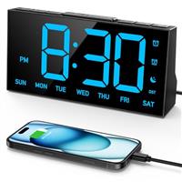 GOLOZA Digital Alarm Clocks for Bedrooms, Digital Clock with 4 Level Brightness +OFF, Dual Customizable Alarms, USB Port, Power-Off Memory, Snooze, DST, 12/24H, Desk Clock for Kids Adults Elderly