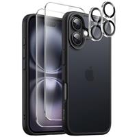 JETech 5 in 1 Matte Case for iPhone 16 6.1-Inch with 2-Pack Each Tempered Glass Screen Protector and Camera Lens Protector, Translucent Back Shockproof Phone Cover