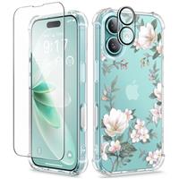GVIEWIN Compatible with iPhone 16 Case 2024,[Camera Control Button] with Screen Protector&Camera Lens Protector,Shockproof Drop Protection Anti-scratch Clear Floral Cover for Women