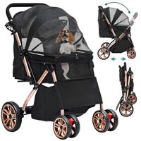 YITAHOME Dog Pram, Pet Stroller, Foldable Dog Pushchair for Medium Dog 15kg, Dog Buggy with Detachable Carrier Storage Basket, Cup Holder, Pet Carrier on 4 Wheels Grey