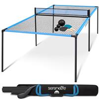 SereneLife Trampoline Ping Pong Table - Heavy Duty Powder Coated Steel Frame and Connectors - Full Size 94 - Hand Pong Game Table with Paddles, Small, Large Balls - Indoor/Outdoor, Beach, Game Room