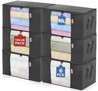 Acrali Home 90L Clothes Storage Bags with Zips - Pack of 6, Foldable Large Clothes Storage Boxes for Bedding, Duvets, Blankets, Reinforced Handle & Clear Window, Ideal for Wardrobe & Moving House-Grey