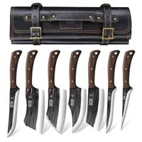 HOSHANHO Butcher Knife Set, Hand Forged Butcher Chef Knife Set with Roll Bag, Sharp Meat Cleaver Bone Chopper Fillet Knife for Home Camping BBQ Gift for Men