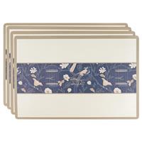 fanquare Dark Blue Placemats Set of 4 Retro Floral PU Leathe