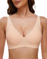 OXYIBRAS Women's Bralettes Non Wired Plunge Scalloped Padded Wireless Comfort Everyday Bra