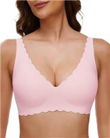 OXYIBRAS Women's Bralettes Non Wired Plunge Scalloped Padded Wireless Comfort Everyday Bra
