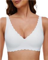 OXYIBRAS Women's Bralettes Non Wired Plunge Scalloped Padded Wireless Comfort Everyday Bra