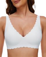 OXYIBRAS Women's Bralettes Non Wired Plunge Scalloped Padded Wireless Comfort Everyday Bra