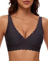 OXYIBRAS Women's Bralettes Non Wired Plunge Scalloped Padded Wireless Comfort Everyday Bra