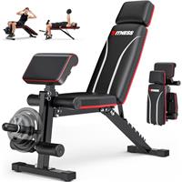Weight Bench Foldable, Adjustable Bench press with Leg Extension, Preacher Pad, Extended Headrest, Gym Bench for Home Gym 800lbs Full Body Workouts Strength Training