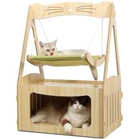 Hibtn Wood Cat Swing Chair - Breathable Pet Hammock Bed for Cats & Small Dogs