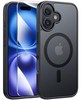 FNTCASE for iPhone 16 Pro Case: Magnetic Matte Translucent Military Grade Drop Protective Phone Case | Shockproof Thin Rugged Durable Protection Bumper Cover (Black)