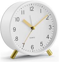 YouJabz Analogue Alarm Clock, Super Silent Non Ticking with Night Light, Battery Operated, Fashionable Round Metal Alarm Clock for Office, Bedroom, Elderly, Adults, Children, School Gift