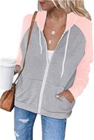 LACOZY Women's Long Sleeve Zip Up Hoodies Lightweight Oversized Color Block Hooded Sweatshirt Jacket Sweater with Pocket