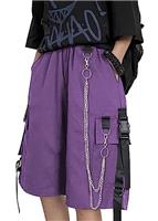 XKBHYD Womens Cargo Shorts with Chain Casual Loose Multi-Pocket Solid Color Shorts Y2k Hip Hop Short Pants Street Style