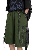XKBHYD Womens Cargo Shorts with Chain Casual Loose Multi-Pocket Solid Color Shorts Y2k Hip Hop Short Pants Street Style