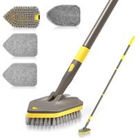 NEWE Shower Cleaning Brush, Tub Tile Cleaner Scrubber with Telescopic Long Handle 142 cm,4 Scrub Heads for Bathtub Tile Floor Baseboard Sink Kitchen Toilet