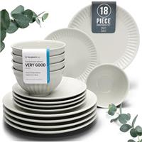 24-Piece Dinnerware Set - Bowl and Plate Set - Stoneware Dining Set for 6 People - Dishwasher and Microwave Safe - Grooved Dining Service in Petrol