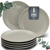 24-Piece Dinnerware Set - Bowl and Plate Set - Stoneware Dining Set for 6 People - Dishwasher and Microwave Safe - Grooved Dining Service in Petrol