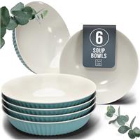 24-Piece Dinnerware Set - Bowl and Plate Set - Stoneware Dining Set for 6 People - Dishwasher and Microwave Safe - Grooved Dining Service in Petrol