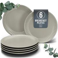 24-Piece Dinnerware Set - Bowl and Plate Set - Stoneware Dining Set for 6 People - Dishwasher and Microwave Safe - Grooved Dining Service in Petrol