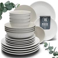 24-Piece Dinnerware Set - Bowl and Plate Set - Stoneware Dining Set for 6 People - Dishwasher and Microwave Safe - Grooved Dining Service in Petrol