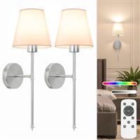 NIORSUN 19.9 inch Battery Operated Wall Sconce Set of 2, Rechargeable Wall Lights with 5200mAh Dimmable Detachable Bulbs and Remote,10 Colors Wireless Sconces for Bedroom Living Room