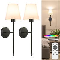 NIORSUN 19.9 inch Battery Operated Wall Sconce Set of 2, Rechargeable Wall Lights with 5200mAh Dimmable Detachable Bulbs and Remote,10 Colors Wireless Sconces for Bedroom Living Room