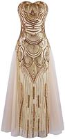 Angel-fashions Women's Black Sequin Prom Dress Deep V Neck P