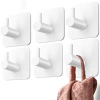 4smile Self Adhesive Hooks - 6 pcs Strong Sticky Hooks for Hanging Towels - Stick on for Heavy Duty Waterproof, Bathroom Towel Rail, Tea Towel Holder