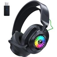 Vakedy HW10 Wireless Gaming Headset for PS5,PS4,PC,2.4GHz Bluetooth Gaming Headphones with Noise Cancelling Microphone,50Hr Battery Gamer Headset for Switch, Laptop,Mobile,Mac,Cool RGB
