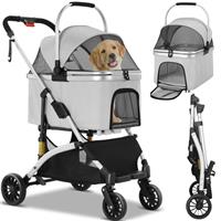 Dog Stroller, Foldable Pet Stroller, 3 in 1 Dog Cat Pushchair with Storage Basket Net Window Cup Holder, 360 Wear-Resistant Rubber Wheels Dog Travel Carrier, for Small Dogs & Cats