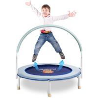 Pukomc 36in Toddler Trampoline for Kids Exercise,Rebounder with Adjustable Foam Handle and Safety Padded Cover/with Basketaball Hoop, Foldable Kids Trampolines for Indoor Outdoor Pink/Blue
