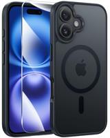 FNTCASE for iPhone 16 Pro Case: Magnetic Matte Translucent Military Grade Drop Protective Phone Case | Shockproof Thin Rugged Durable Protection Bumper Cover (Black)