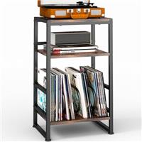 ZEXVIDA Vinyl Record Player Stand, 3-Tier End Table with Vinyl Record Storage, Record Player Table Up to 120 Albums, Vinyl Record Holder Cabinet for Living Room Bedroom
