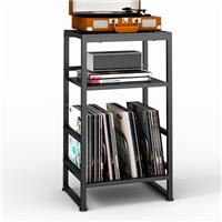 ZEXVIDA Vinyl Record Player Stand, 3-Tier End Table with Vinyl Record Storage, Record Player Table Up to 120 Albums, Vinyl Record Holder Cabinet for Living Room Bedroom