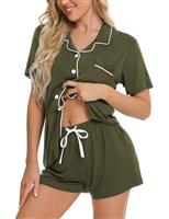 SWOMOG Women Pyjamas Set Short Sleeve Sleepwear Womens Button Down Nightwear PJ Set with Pockets