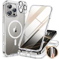 Miracase Magnetic Case for iPhone 14/15/16/16e Series Glass Case Compatible with MagSafe, [Built-in Glass Screen Protector] Full Body Case A005