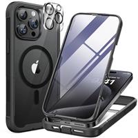 Miracase Glass Series for iPhone 14 Pro Case 6.1 Inch, [Built-in 9H Tempered Glass Screen Protector + Camera Lens Protector] Full Body Rubber Bumper Clear Back Case Cover (Deep Purple)