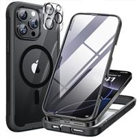 Miracase Glass Series for iPhone 14 Pro Case 6.1 Inch, [Built-in 9H Tempered Glass Screen Protector + Camera Lens Protector] Full Body Rubber Bumper Clear Back Case Cover (Deep Purple)
