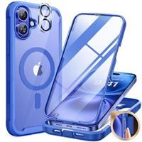 Miracase Glass Series for iPhone 14 Pro Case 6.1 Inch, [Built-in 9H Tempered Glass Screen Protector + Camera Lens Protector] Full Body Rubber Bumper Clear Back Case Cover (Deep Purple)