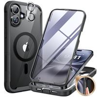 Miracase Magnetic Case for iPhone 14/15/16/16e Series Glass Case Compatible with MagSafe, [Built-in Glass Screen Protector] Full Body Case A005