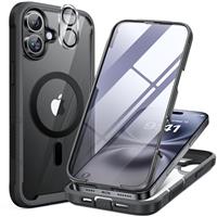 Miracase Glass Series for iPhone 14 Pro Case 6.1 Inch, [Built-in 9H Tempered Glass Screen Protector + Camera Lens Protector] Full Body Rubber Bumper Clear Back Case Cover (Deep Purple)