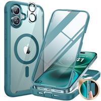 Miracase Glass Series for iPhone 14 Pro Case 6.1 Inch, [Built-in 9H Tempered Glass Screen Protector + Camera Lens Protector] Full Body Rubber Bumper Clear Back Case Cover (Deep Purple)