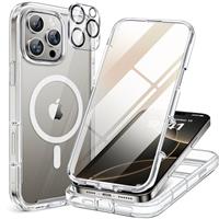 Miracase Magnetic Case for iPhone 14/15/16/16e Series Glass Case Compatible with MagSafe, [Built-in Glass Screen Protector] Full Body Case A005