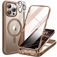 Miracase Glass Series for iPhone 14 Pro Case 6.1 Inch, [Built-in 9H Tempered Glass Screen Protector + Camera Lens Protector] Full Body Rubber Bumper Clear Back Case Cover (Deep Purple)