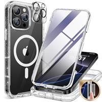 Miracase Glass Series for iPhone 14 Pro Case 6.1 Inch, [Built-in 9H Tempered Glass Screen Protector + Camera Lens Protector] Full Body Rubber Bumper Clear Back Case Cover (Deep Purple)
